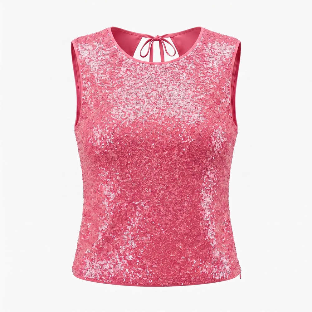 Rachel Rachel Roy Sequin Top M Pink Open Back Tie Sleeveless Glam Barbiecore